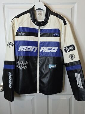 NWT Spirit Halloween Monaco Racing Jacket Blue Faux Leather Adult Size Small